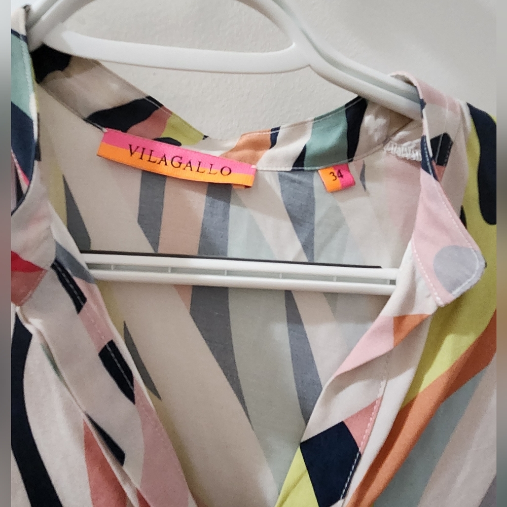 Vilagallo Orange Yellow Graphic Blouse with Mandarin Collar - Picture 4 of 5
